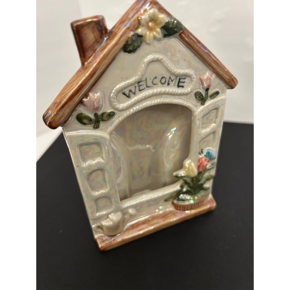 Picture Frame Iridescent Welcome House Floral Ceramic Collectible Decor 5.5"